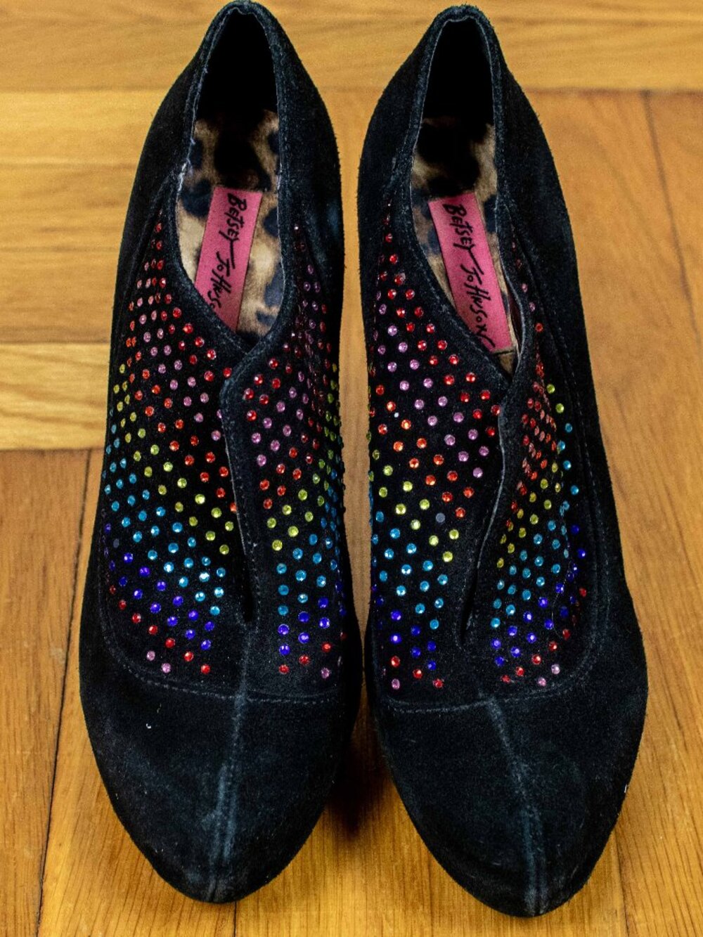 Betsey Johnson Rainbow Black Velvet Heels